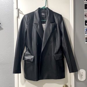 Faux leather blazer
